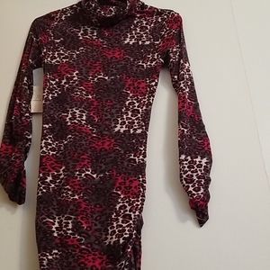 Derek Heart Turtleneck Red Leopard Dress Ruching